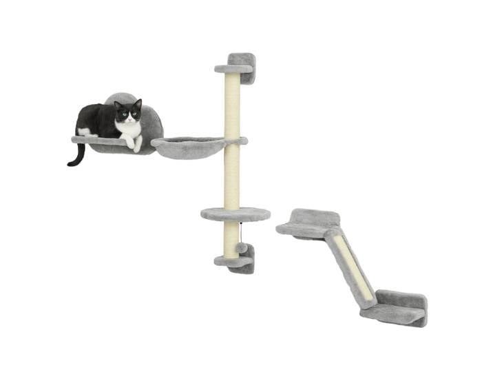 Pawhut Ensemble mural d'escalade pour chat 3 pièces avec rampe hamac avec tige à gratter plate-forme en forme de nuage gris