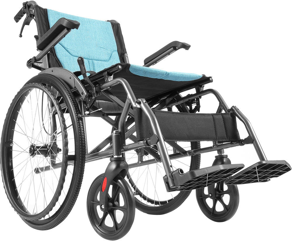 VEVOR Wheelchair, Durable Aluminum Alloy Ultra-Lightweight Wheelchairs, Portable Wheelchair with Flip-Back Desk-Length Arms, 3-Position Adjustable Footrests Black;Blue 92cm H X 63.5cm W X 108cm D