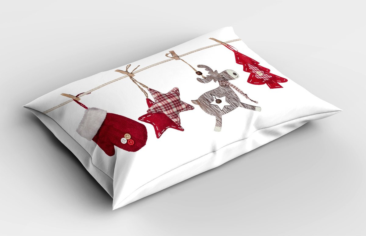 ABAKUHAUS Kerst Kussensloop met Traditionele Kerstdecoratie, Rood Crème Lichtbruin, 90 x 50 cm
