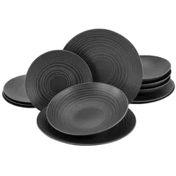 CreaTable Tafelservice Lava Stone 12tlg. Steinzeug Schwarz