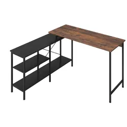 COSTWAY L-förmiger Schreibtisch, umkehrbarer Eckschreibtisch mit 2 offenen Regalen und CPU-Ständer, Computertisch mit Metallgestell