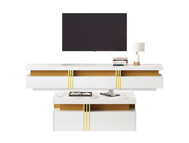 Ensemble blanc de meubles TV muraux ensemble de meubles muraux de salon table basse + meuble TV ensemble de rangement multifoncti