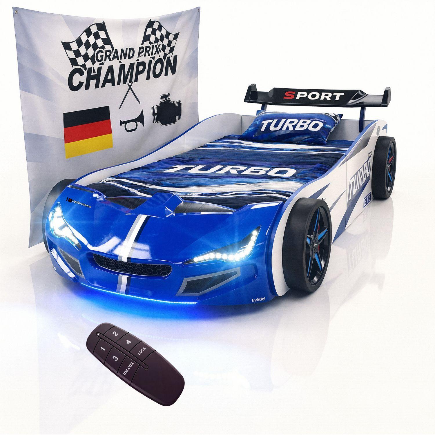 Autobett GTE Kinderbett im Rennwagen-Design mit Lattenrost Farbe Blau