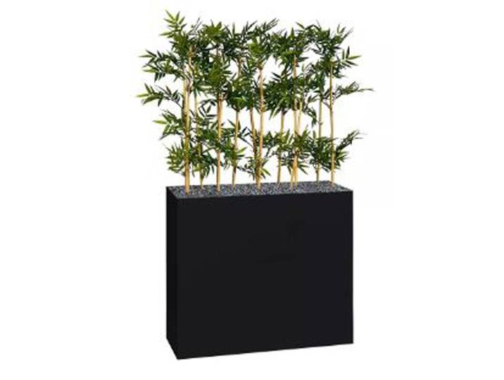 Jardinière artificielle haute sur roulettes - Composition florale en bambou - Noir
