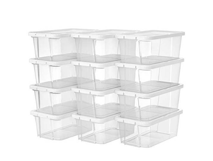SONGMICS 12er Set Aufbewahrungsbox mit Deckel, Schuhaufbewahrung Speicherbox Transparent Mit Deckel Kunststoff für Schuhe bis Größe 41 LSP12WT