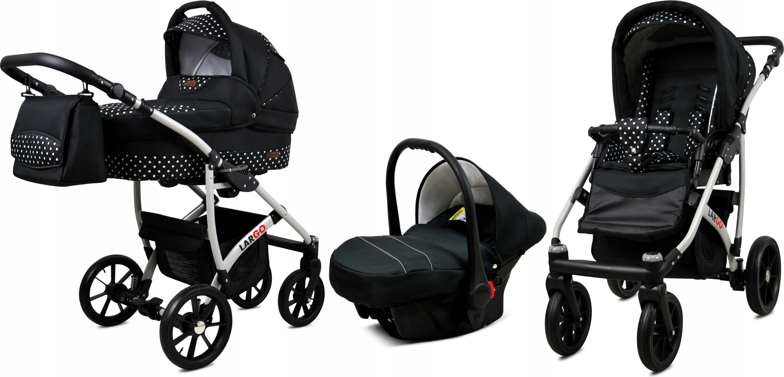 BabyLux Largo | 3in1 Kinderwagen Set | White Dots | Kombikinderwagen | Kinderwagenset | Buggy +