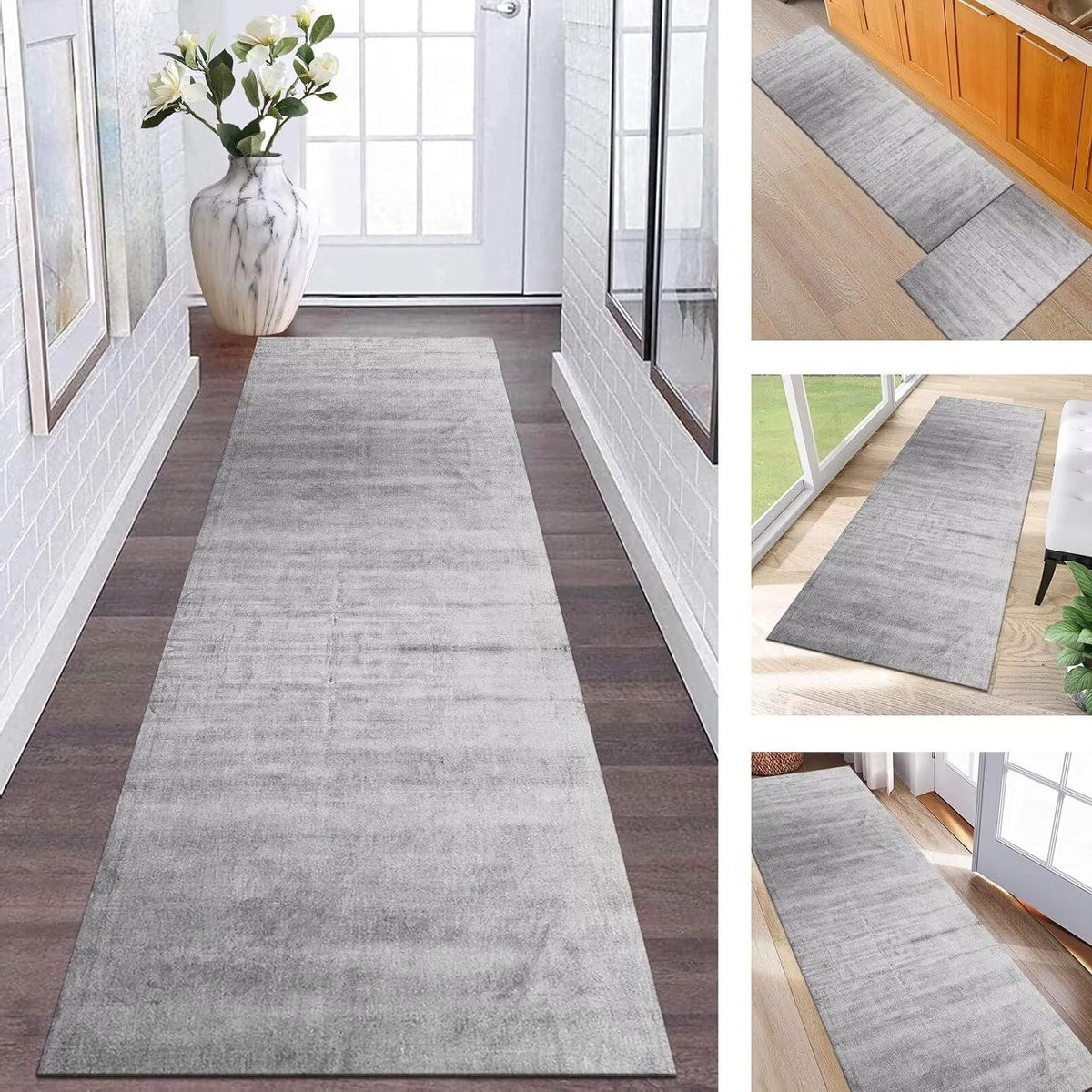 Wasbare grijs antislip keuken runner vloerkleed Breedte: 50 cm, Lengte: 150 cm