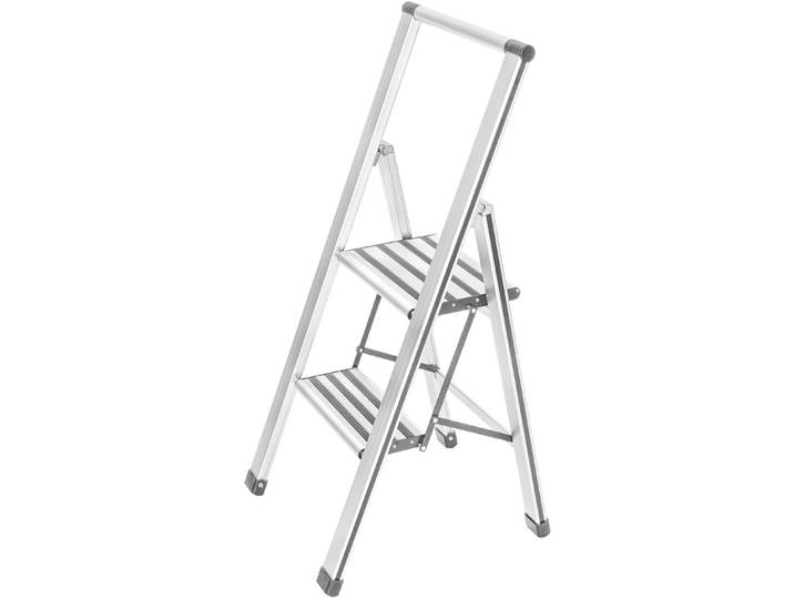 Trittleiter WENKO Modell Alu-Design , grau (weiß, grau), B:44cm H:101cm L:5,5cm, Aluminium, Kunststoff, Leitern, Trittleiter, Klapptritt Leiter, rutschsichere XXL-Stufen, klappbar, bis 150 kg