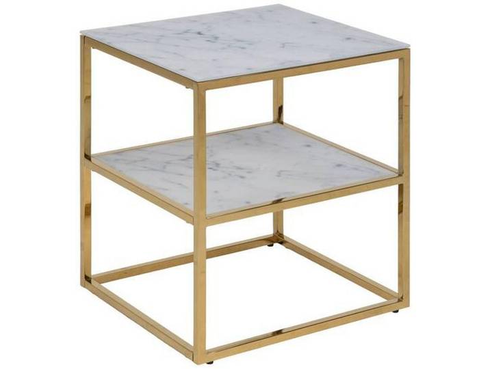 Mid.you Beistelltisch, Weiss, Goldfarben, Metall, Glas, 45x50.5x40 cm, Reach, Wohnzimmer, Wohnzimmertische, Beistelltisch, Beistelltische Metall