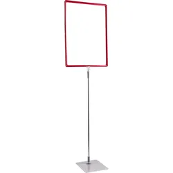Plakatrahmen mit Standfuß und Halterung (Set) A3 Aluminiumstange verstellbar von 600 - 900 mm | rot | Standfläche: grau, Kunststoff