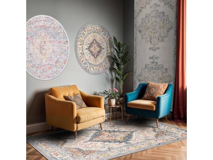 Livabliss Casablanca Tapis Vintage 80x220 cm – Taupe\, Bleu\, Gris
