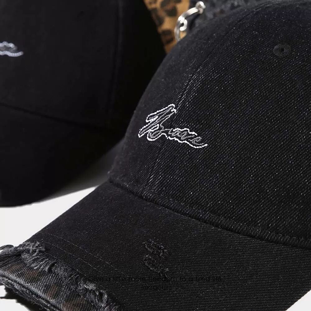 INF Leoparden-Katzenohren-Baseballkappe - Modische Farbblockierung, süß, lässig, Retro-Hut Grau