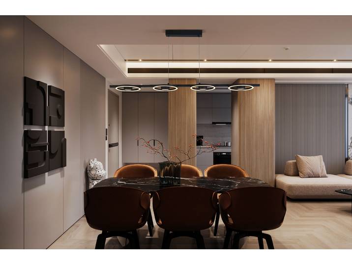 Suspension LED Space 20 x 6 x 120cm Noir Acier verni Verre acrylique LED Module LED