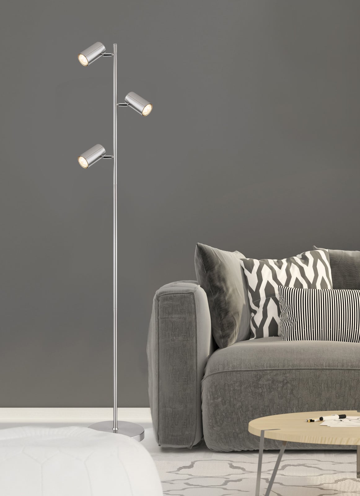 Globo Lighting Robby vloerlamp zilver, modern metaal, Hoogte: 154 cm, Breedte: 23 cm, Diepte: 25 cm