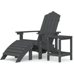 vidaXL Adirondack-Gartenstuhl mit Hocker & Tisch HDPE Anthrazit