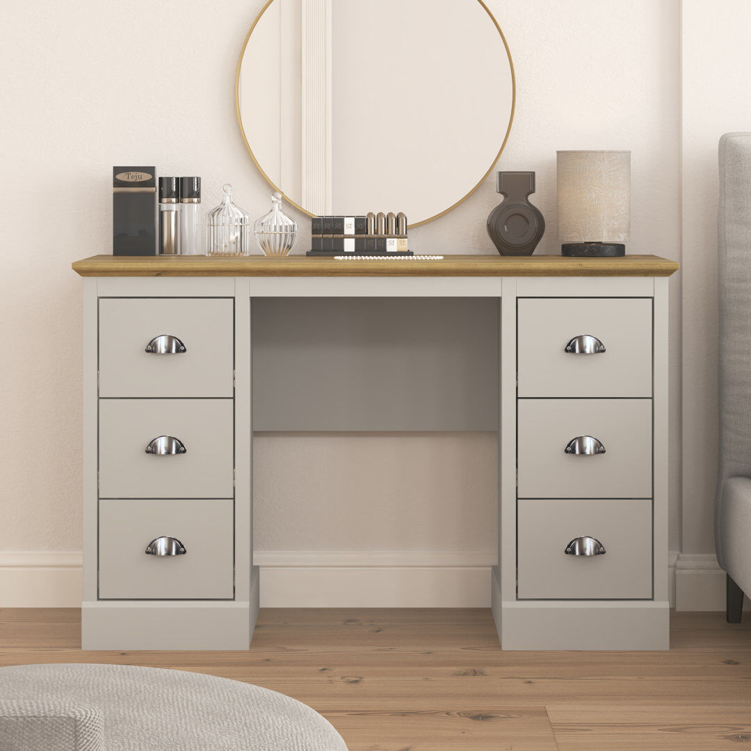 August Grove Sufy Benniton 6 Drawers Dressing Table Light Grey 76.4cm H X 119.5cm W X 39.8cm D