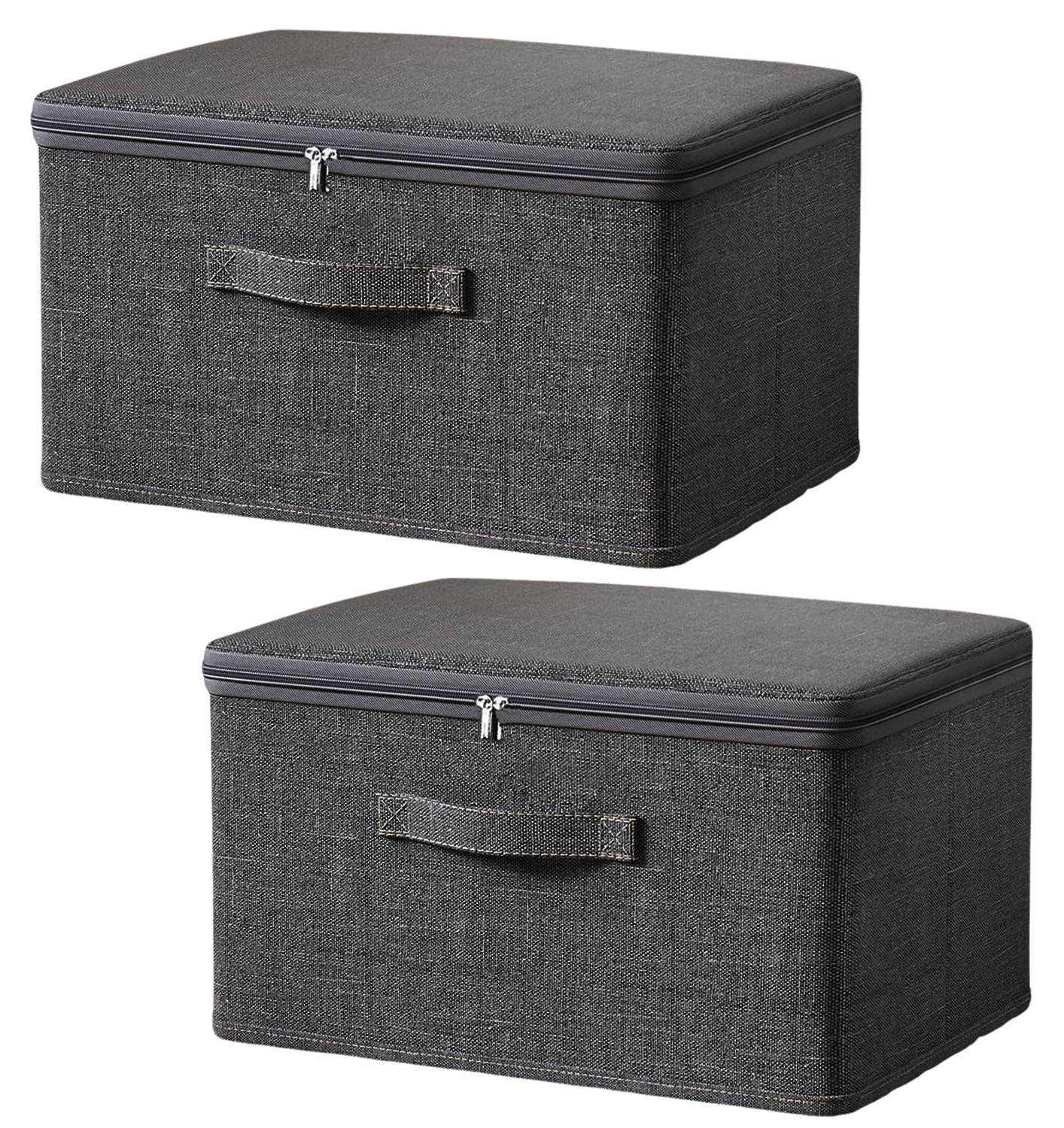 Set van 2 stapelbare opbergdozen met deksel en handvatten, grijs, textiel