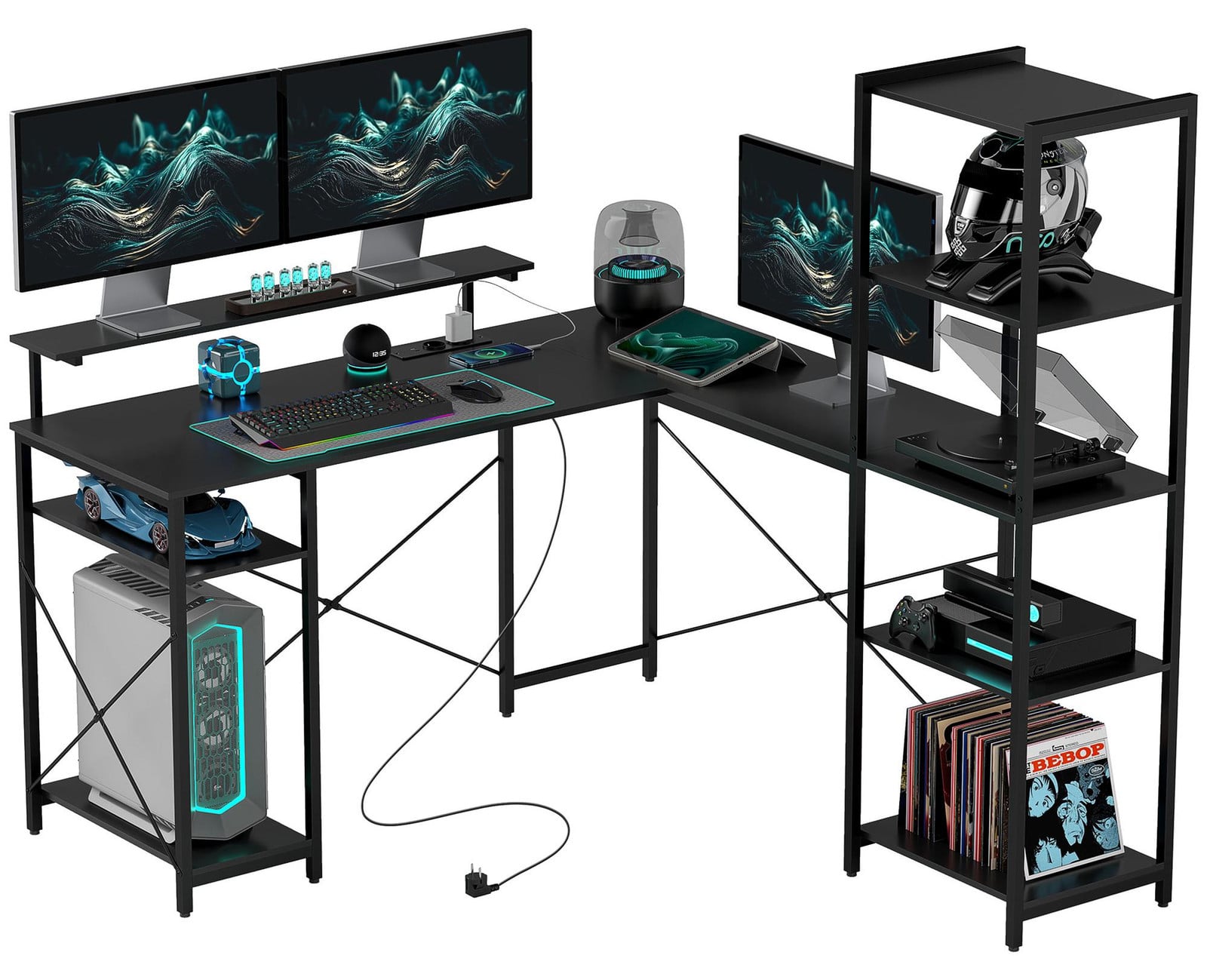 HOMCOM L-vormig computerbureau zwart, B/D/H: 137 x 140 x 139,5 cm
