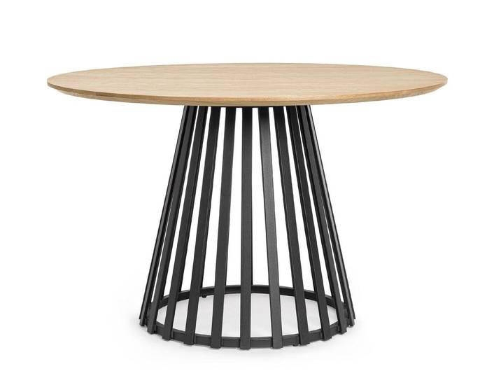 Natur24 Esstisch Cillian Tisch 120 x 120 x 76 cm MDF Stahl Eschenholzfurnier Schwarz