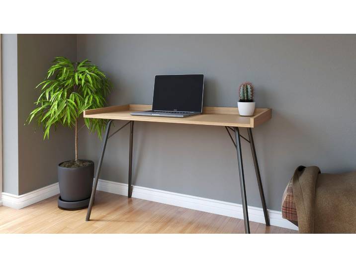 Schreibtisch WOODMAN Rayburn, Computertisch, Home Office , braun (eichefarben, anthrazit), B:115cm H:78cm T:52cm, Tische, Schreibtisch, im schlichten skandinavischen Design, FSC-zertifiziert