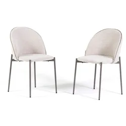 RATTATAN Set aus 2 gepolsterten Stühlen mit Stoffbezug, Kontrastkante und Metallbeinen, elegantes Design für Küche, Esszimmer, Restaurant SILVIA – Creme/Taupe