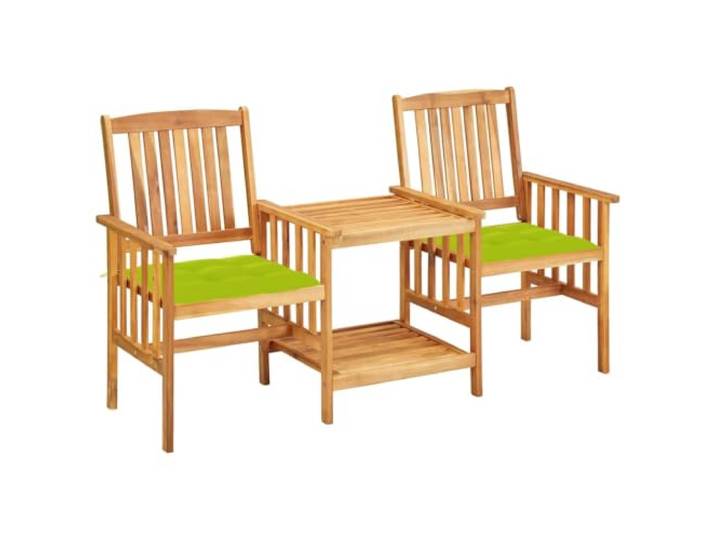 Geöltes Akazienholz Bistro Set Garten Terrassenmöbel Tisch und 2 Stühle Gartenstühle mit Teetisch und Kissen Akazie Massivholz Balkon Terrassen Möbel Set Hellgrün