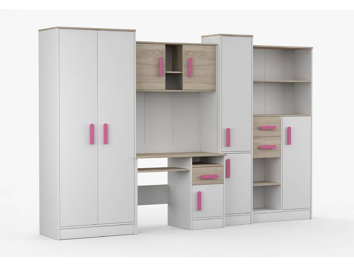 Wohnwand MARKUS 300 cm Weiß Weiß + Sonoma Eiche Rosa