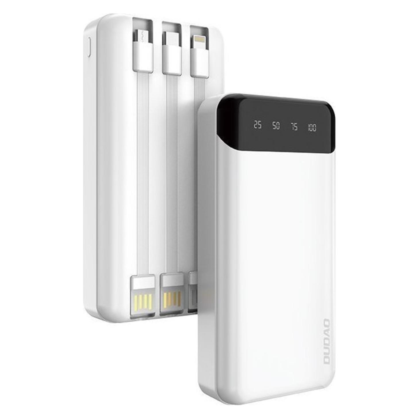 Dudao Kapazität Charger mit 3 integrierten Kabeln (20000 mAh, 10 W, 74 Wh) (K6Pro+-white)