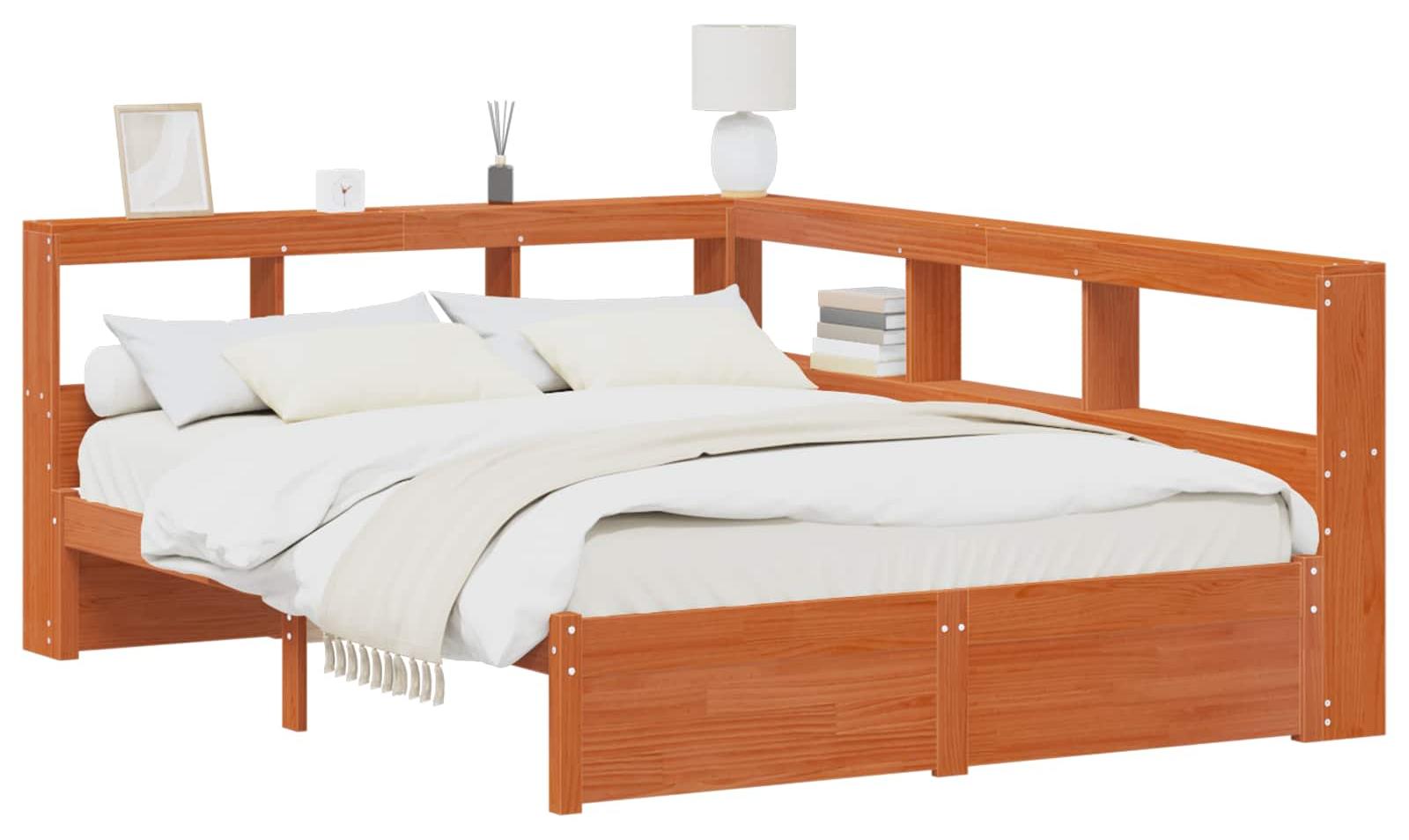 Bücherregal-Bett mit Kopfteil mit Speicher Massivholz Kiefer