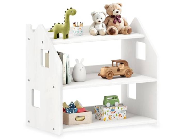 IDIMEX Kinderregal Yasmin 3 Ablagen weiß - Montessori Regal für Spielzeug und Bücher, Kinderzimmer Aufbewahrung aus Kiefer Massivholz, Regalaufbewahrung