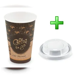 VEPATIM 100x Kaffeebecher L 'Coffee To Go' Melange mit Trinkdeckel 250ml 330ml