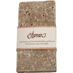 Seifenablage aus Travertin rechteckig - kräftig-braun Naturstein handgefertigt - für feste Seifen & Shampoos - 14,5x7cm - hygienisch-schnelltrocknend - 260g