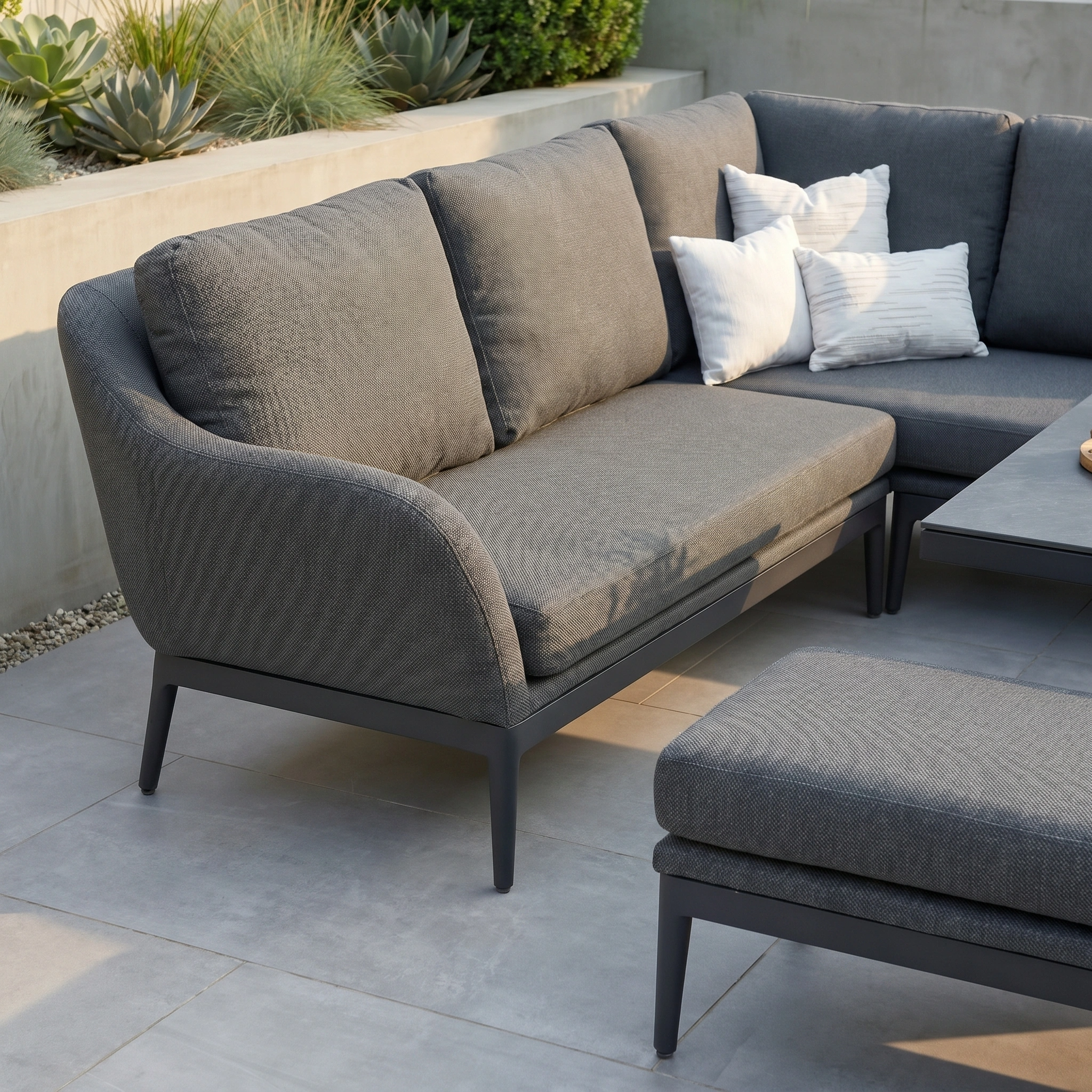 Harbour Lifestyle Luna Outdoor Fabric Rectangular Corner Dining Set with Rising Table in Grey (Left Hand)