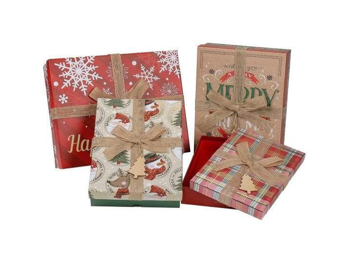 Geschenkbox 4er Set Weihnachten Mehrfarbig, Mehrfarbig, Karton, 25x6.9x31.5 cm, Dekoration, Geschenkartikel, Geschenkboxen