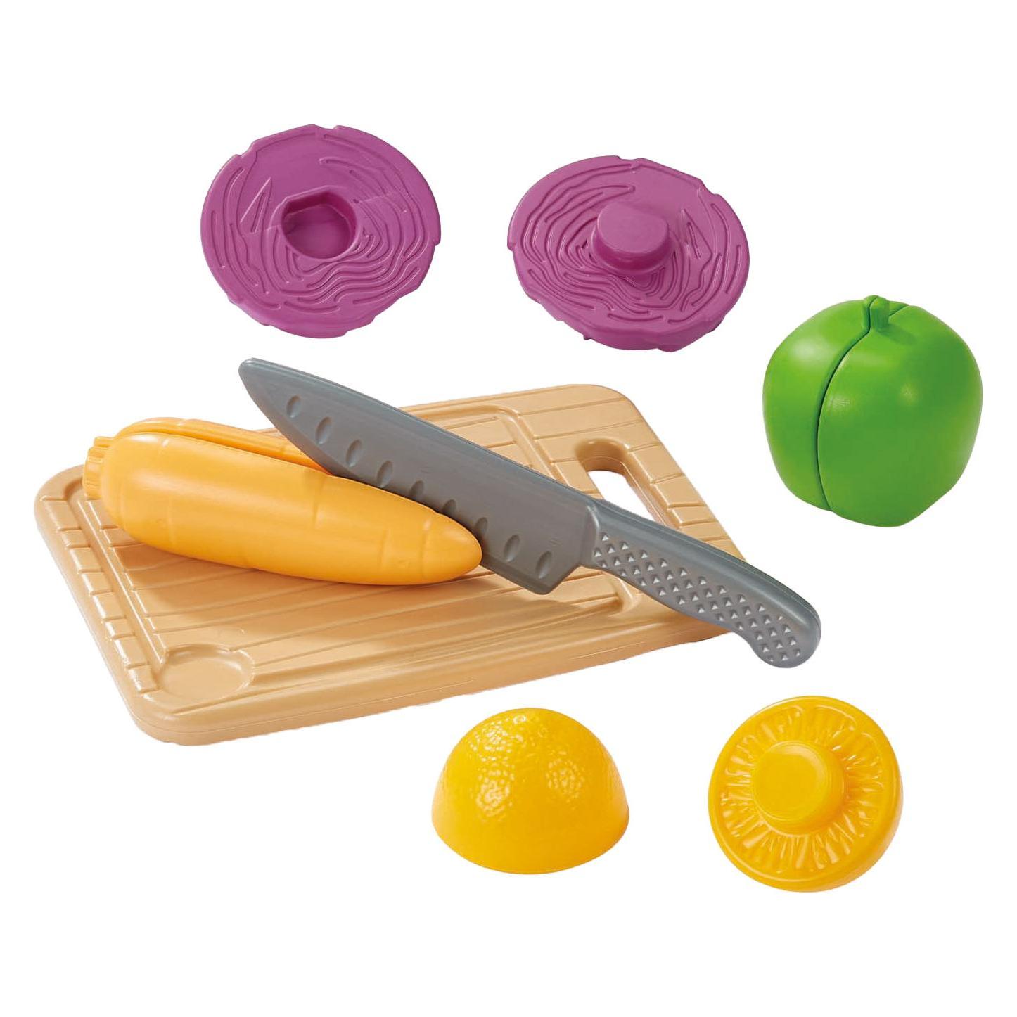 Ecoiffier 100% Chef Schneidebrett mit Gemüse und Schneidemesser, 10 Stück (10970)