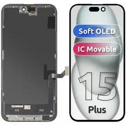 MP Display Unit f?r iPhone 15 Plus, Soft OLED FHD IC Movable Version, Aftermarket, Black (Display, Apple iPhone 15 Plus), Mobilgerät Ersatzteile, Schwarz