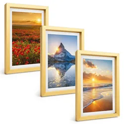 BILDER SET 3er Set - 20x30 cm Goldrahmen - Landschaften aus Bergen und Meeren im Westen