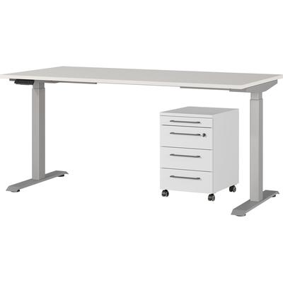 Büromöbel-Set GERMANIA "Agenda", silber (lichtgrau, silber), B:160cm T:80cm, Holzwerkstoff, Kunststoff, Metall, Arbeitsmöbel-Sets, Büromöbel-Set, Set bestehend aus höhenverstellbarem Schreibtisch und Rollcontainer