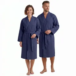 NYVI Bademantel NYVISpa Waffelpique - Unisex Saunamantel für Damen & Herren aus 100% Baumwolle - luftig leichter & atmungsaktiv Größe:M;Farbe:Navyblau
