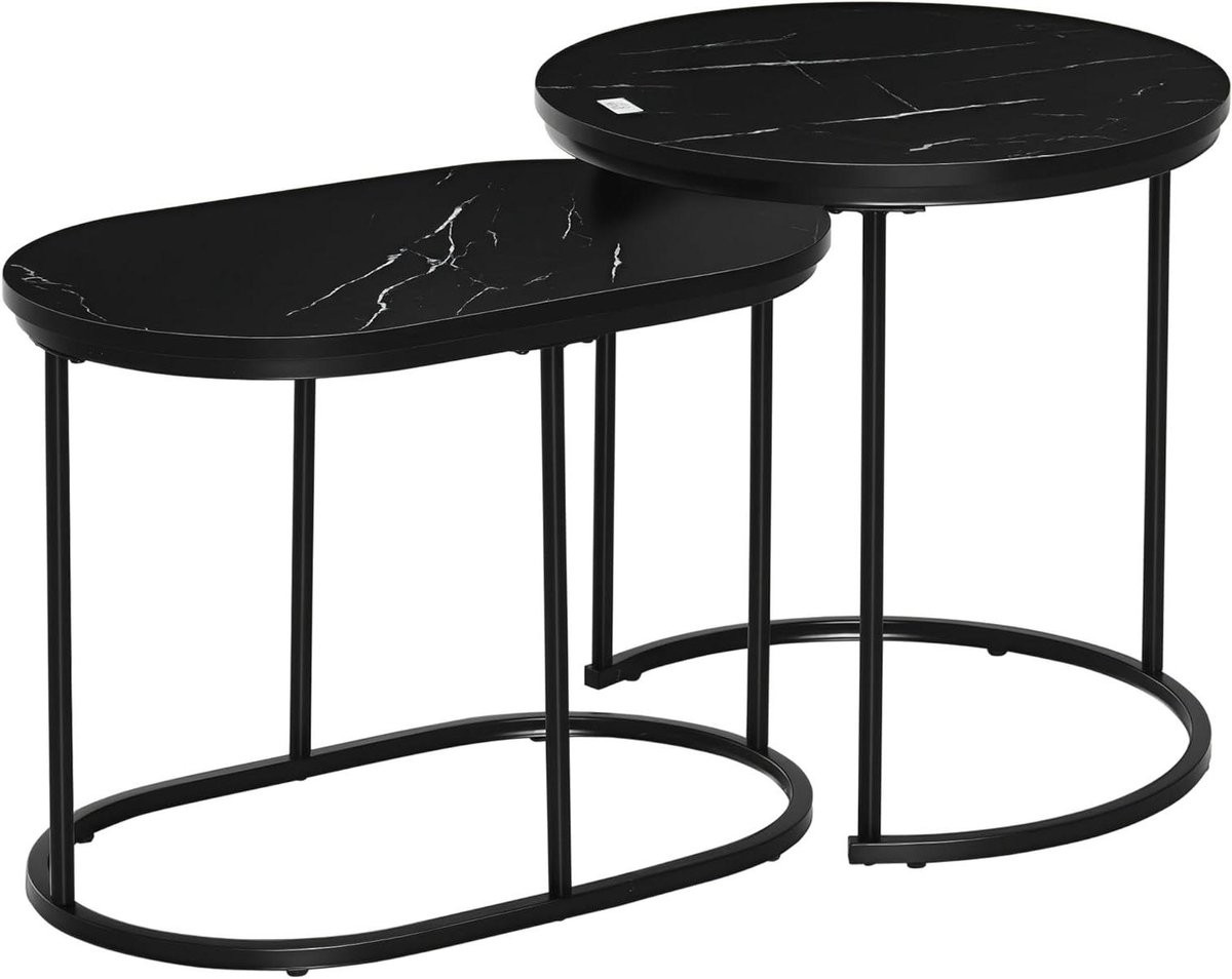 Set van 2 zwarte stapelbare salontafels en bijzettafels voor decoratie en opslag