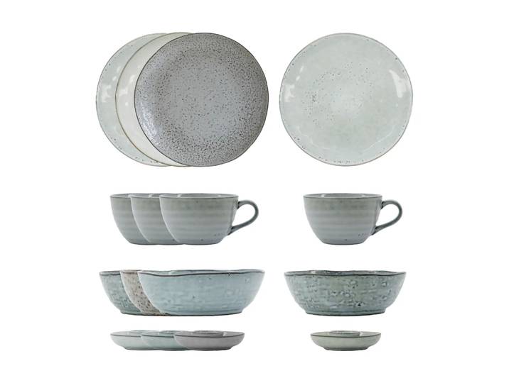 House Doctor Set de brunch Rustic 16 pièces Gris-bleu