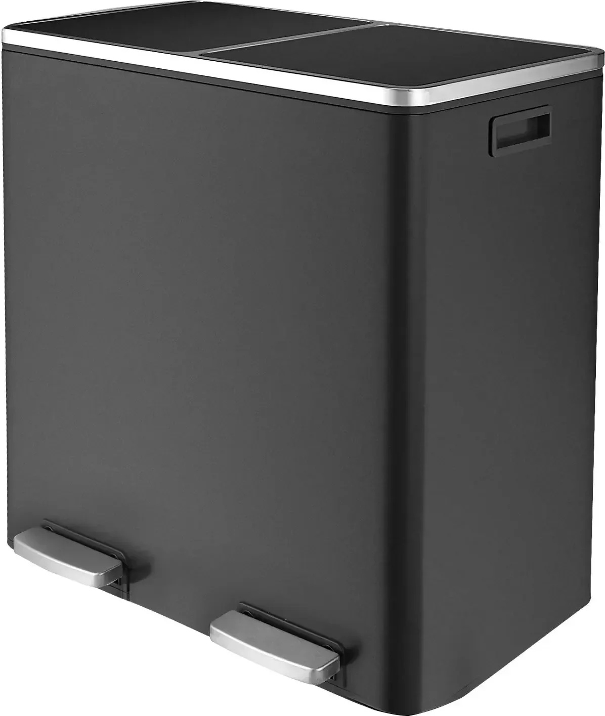 Edelstahl Küchenmüllbehälter, doppelte Recyclingbehälter, Soft-Close Deckel, schwarz, 60L