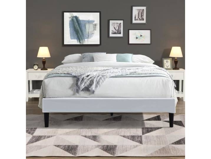 Lit simple en bois - - 120x190 cm - Blanc - Tapissier - 13 lattes