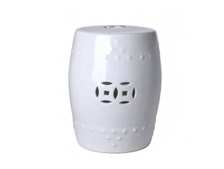 Keramik-Gartenhocker For Drinnen Und Draußen, Terrassendekoration, Einfarbig, Ohne Muster, Wasserdichter, Langlebiger Sitz Oder Beistelltisch For Hof, Wohnzimmer – Dekoratives Akzentstück(White)