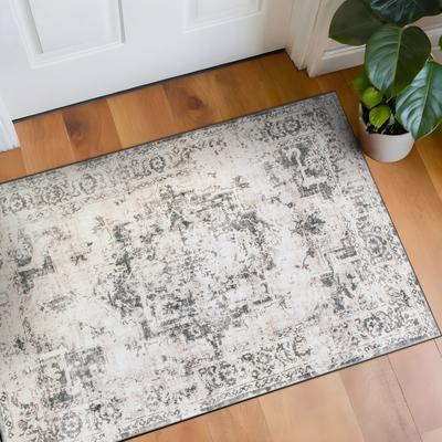 World Rug Gallery Transitional Distressed Medallion Washable Non-Slip Area Rug