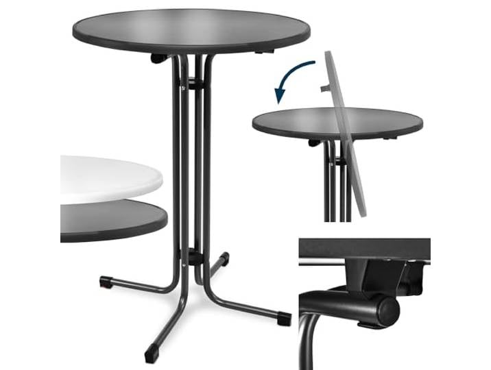 Beautissu 2er Set Stehtisch klappbar höhenverstellbar Outdoor Bistrotisch Ø80cm Schwarz stabiler wetterbeständiger kratzfester Gastro Partytisch leichte Montage Halterung vormontiert Rund Bellini