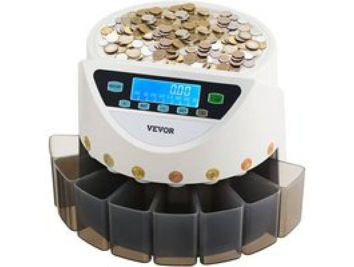 VEVOR Euro-Münzsortierer, Münzzählmaschine für 8 Arten von Euro-Münzen, Münzzählautomat für bis zu 850 Münzen, großes LCD-Display, Münzaufbewahrung inkl. 5 Münzröhren & 8 Münzboxen