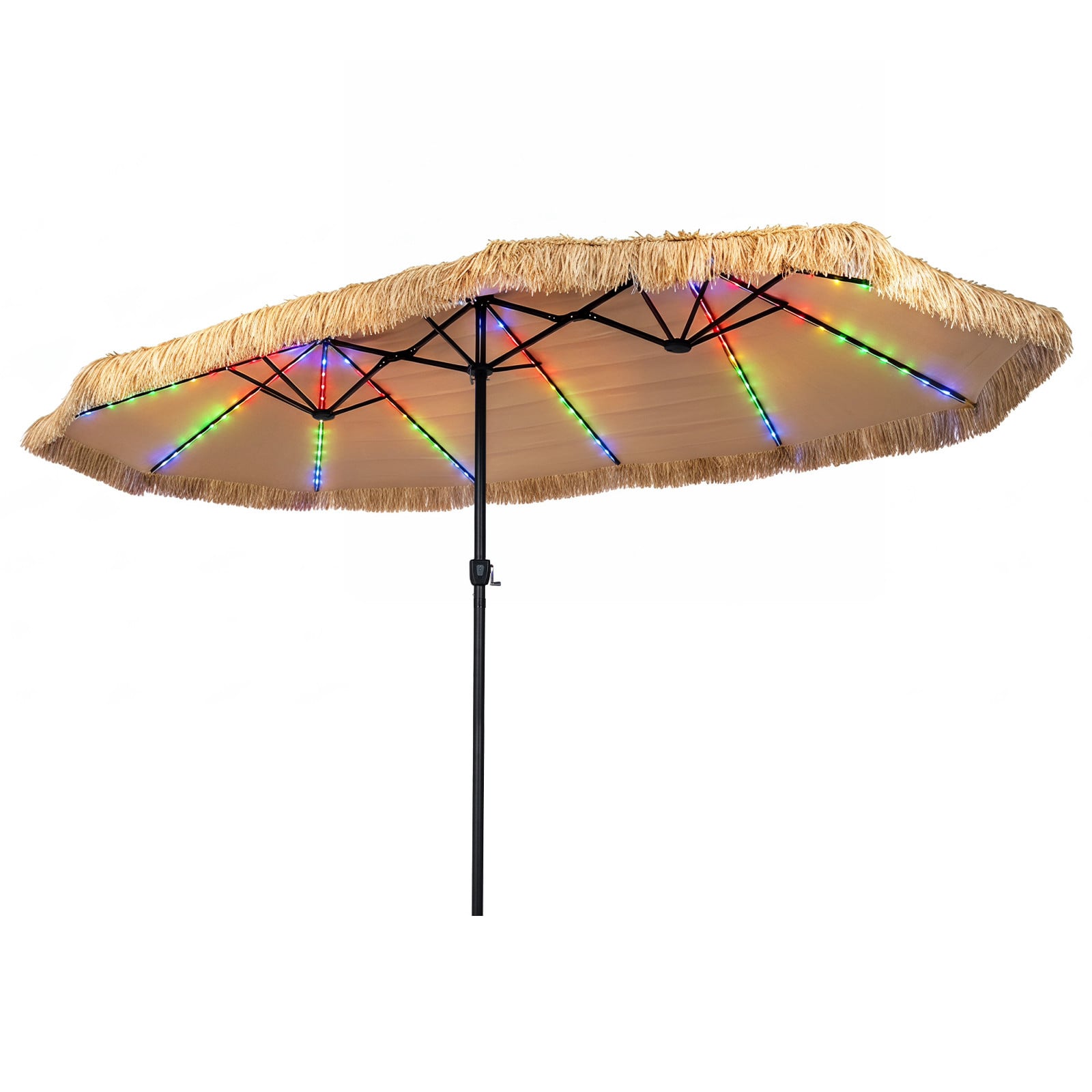 Costway Hawaii Tuinparasol met LED-verlichting en zwengel, 450 cm