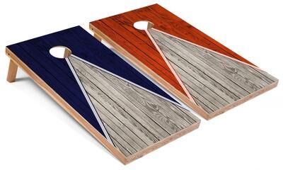 Skip's Garage Navy and Orange Pyramid Cornhole Board Set