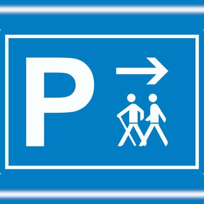 HB-Druck Wanderer Parkplatz mit Richtungspfeil rechts Aufkleber waagerecht A0 (841x1189mm)